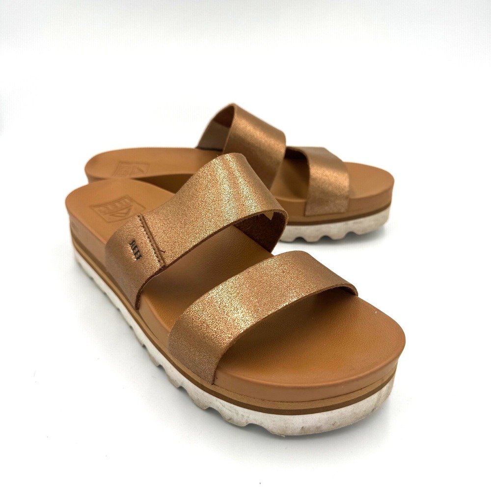 Reef Cushion Vista Hi Copper Metallic Platform Slide Sandals Womens 7